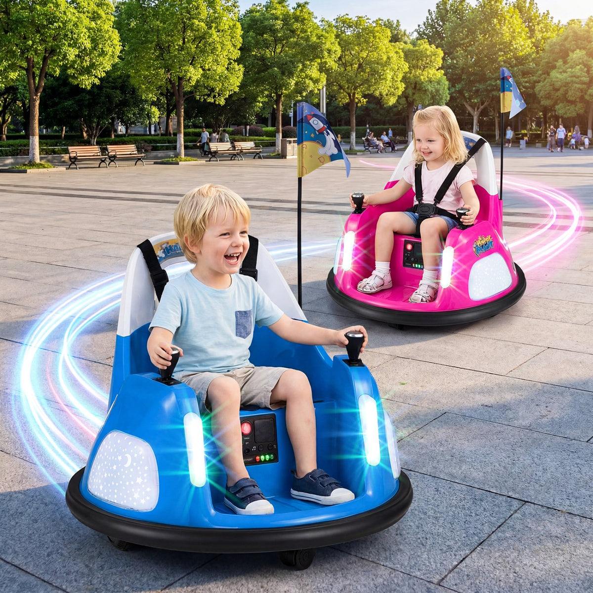 12V Kids Ride On Bumper Car with Remote Control and Flashing Lights-Blue view 2