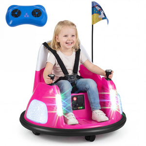 12V Kids Ride On Bumper Car with Remote Control and Flashing Lights-Pink view 6