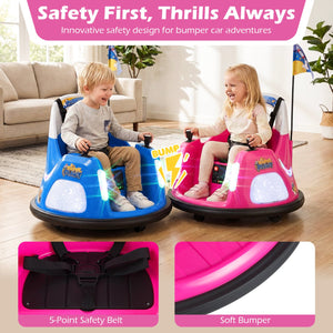 12V Kids Ride On Bumper Car with Remote Control and Flashing Lights-Pink view 9
