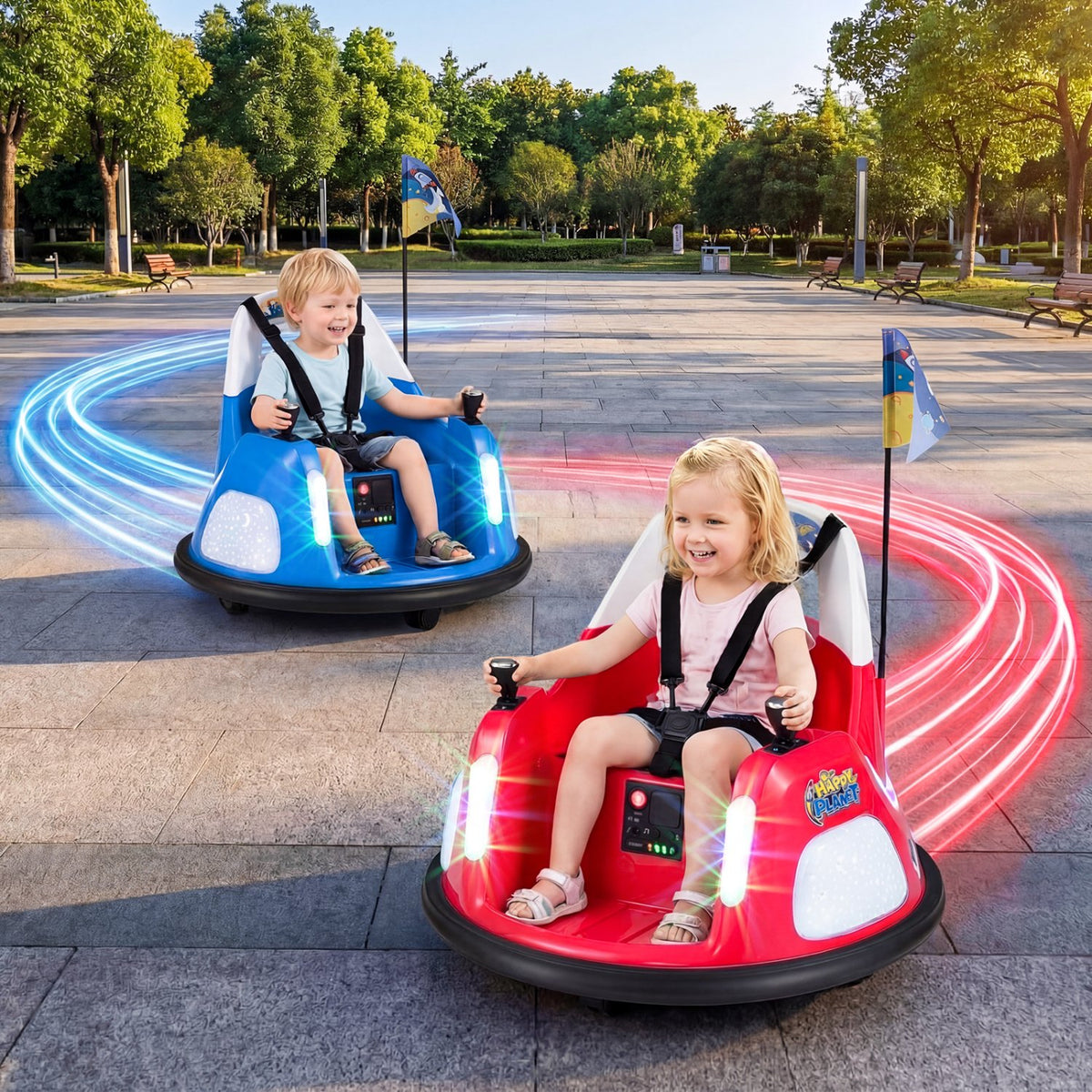 12V Kids Ride On Bumper Car with Remote Control and Flashing Lights-Red view 2