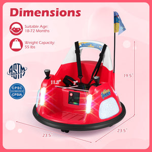 12V Kids Ride On Bumper Car with Remote Control and Flashing Lights-Red view 4