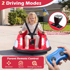 12V Kids Ride On Bumper Car with Remote Control and Flashing Lights-Red view 7
