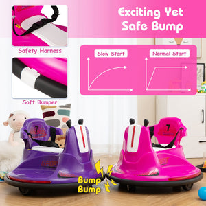 12V Kids Ride On Bumper Car with Remote Control Lights and Music-Pink view 6