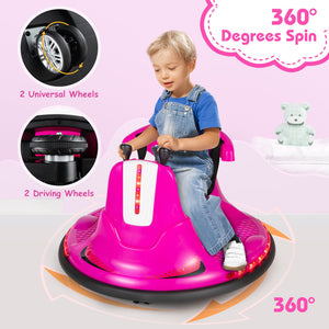 12V Kids Ride On Bumper Car with Remote Control Lights and Music-Pink view 8