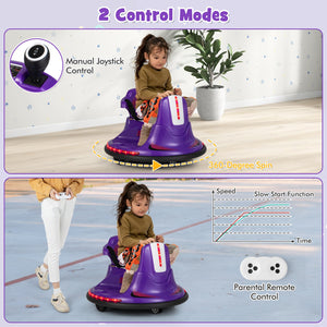 12V Kids Ride On Bumper Car with Remote Control Lights and Music-Purple view 6