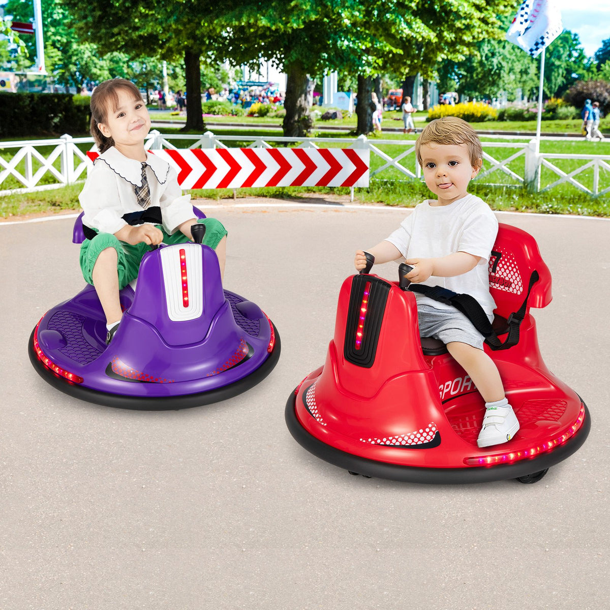 12V Kids Ride On Bumper Car with Remote Control Lights and Music-Red view 2