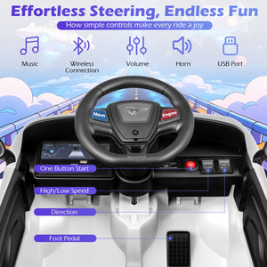 12V Kids Ride on Car Licensed Ford Mach E with Parent Control and Horn-White view 6