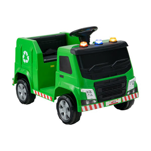 12V Kids Ride-on, Garbage Truck with Warning Lights and 6 Recycling Accessories-Green
