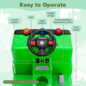 12V Kids Ride-on, Garbage Truck with Warning Lights and 6 Recycling Accessories-Green view 7