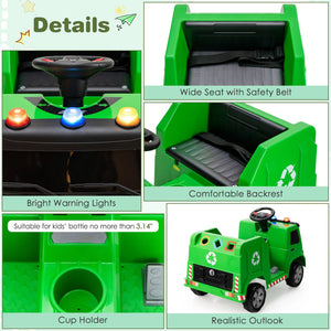 12V Kids Ride-on, Garbage Truck with Warning Lights and 6 Recycling Accessories-Green view 9