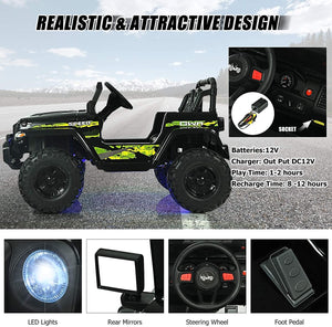 12V Kids Ride-on Jeep Car with 2.4 G Remote Control-Black & Green view 5