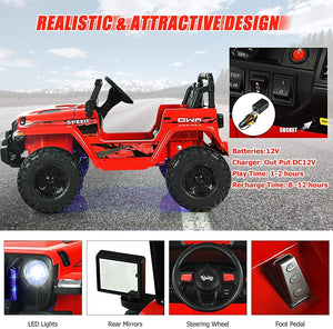 12V Kids Ride-on Jeep Car with 2.4 G Remote Control-Red view 5
