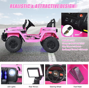 12V Kids Ride-on Jeep Car with 2.4 G Remote Control-Pink view 5