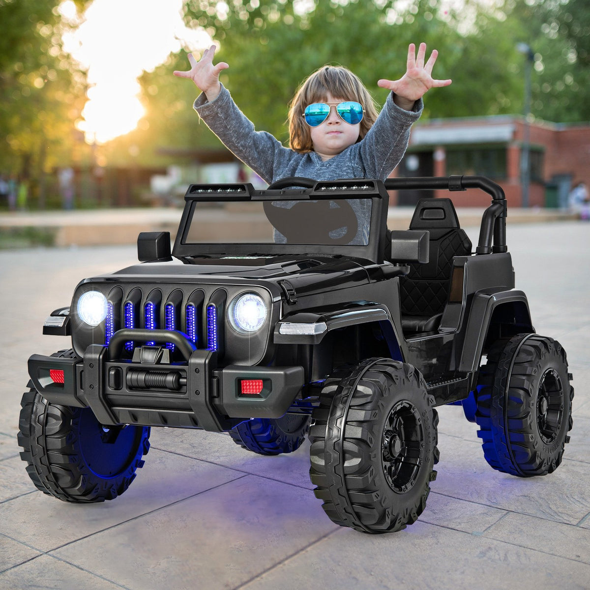 12V Kids Ride-on Jeep Car with 2.4 G Remote Control-Solid Black view 2