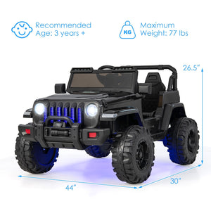 12V Kids Ride-on Jeep Car with 2.4 G Remote Control-Solid Black view 4