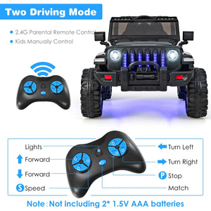 12V Kids Ride-on Jeep Car with 2.4 G Remote Control-Solid Black view 6