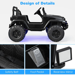12V Kids Ride-on Jeep Car with 2.4 G Remote Control-Solid Black view 9