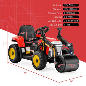 12V Kids Ride on Road Roller with 2.4G Remote Control-Red view 4