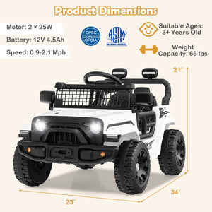 12V Kids Ride on Truck Car Battery Powered Electric Vehicle-White view 4