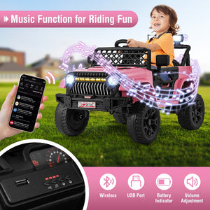 12V Kids Ride on Truck Car with Parental Remote and Music Player-Pink view 6