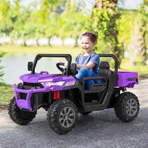 12V 2-Seater Kids Ride On Dump Truck with Dump Bed and Shovel-Purple view 3