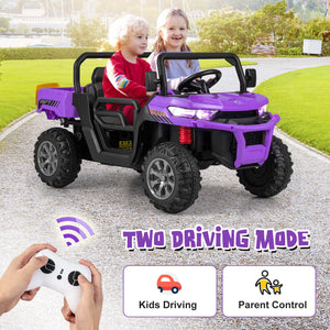 12V 2-Seater Kids Ride On Dump Truck with Dump Bed and Shovel-Purple view 7