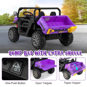 12V 2-Seater Kids Ride On Dump Truck with Dump Bed and Shovel-Purple view 8