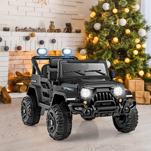 12V Kids Ride on Truck Car with Remote Control Threaded Wheels and 3 Speeds-Black view 3
