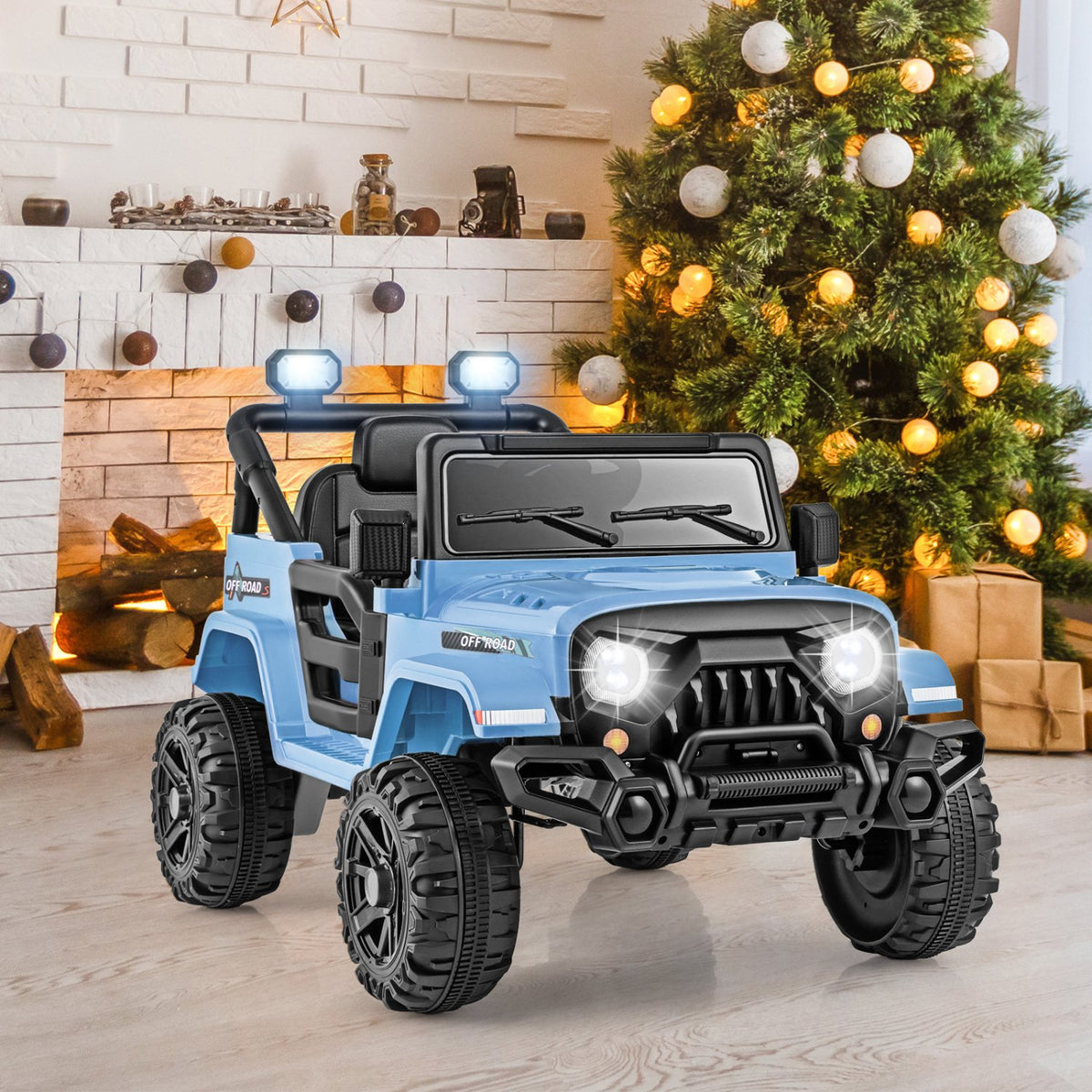 12V Kids Ride on Truck Car with Remote Control Threaded Wheels and 3 Speeds-Navy view 2