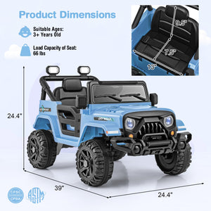 12V Kids Ride on Truck Car with Remote Control Threaded Wheels and 3 Speeds-Navy view 4