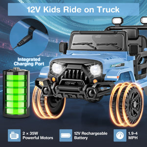 12V Kids Ride on Truck Car with Remote Control Threaded Wheels and 3 Speeds-Navy view 5