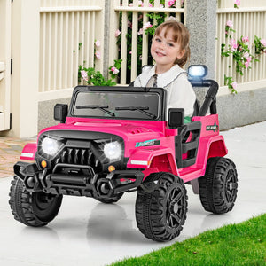 12V Kids Ride on Truck Car with Remote Control Threaded Wheels and 3 Speeds-Pink view 3