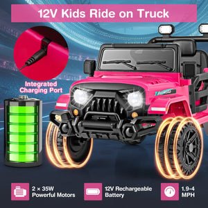 12V Kids Ride on Truck Car with Remote Control Threaded Wheels and 3 Speeds-Pink view 8