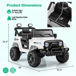 12V Kids Ride on Truck Car with Remote Control Threaded Wheels and 3 Speeds-White view 4