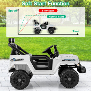 12V Kids Ride on Truck Car with Remote Control Threaded Wheels and 3 Speeds-White view 8