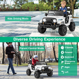 12V Kids Ride on Truck Car with Remote Control Threaded Wheels and 3 Speeds-White view 9