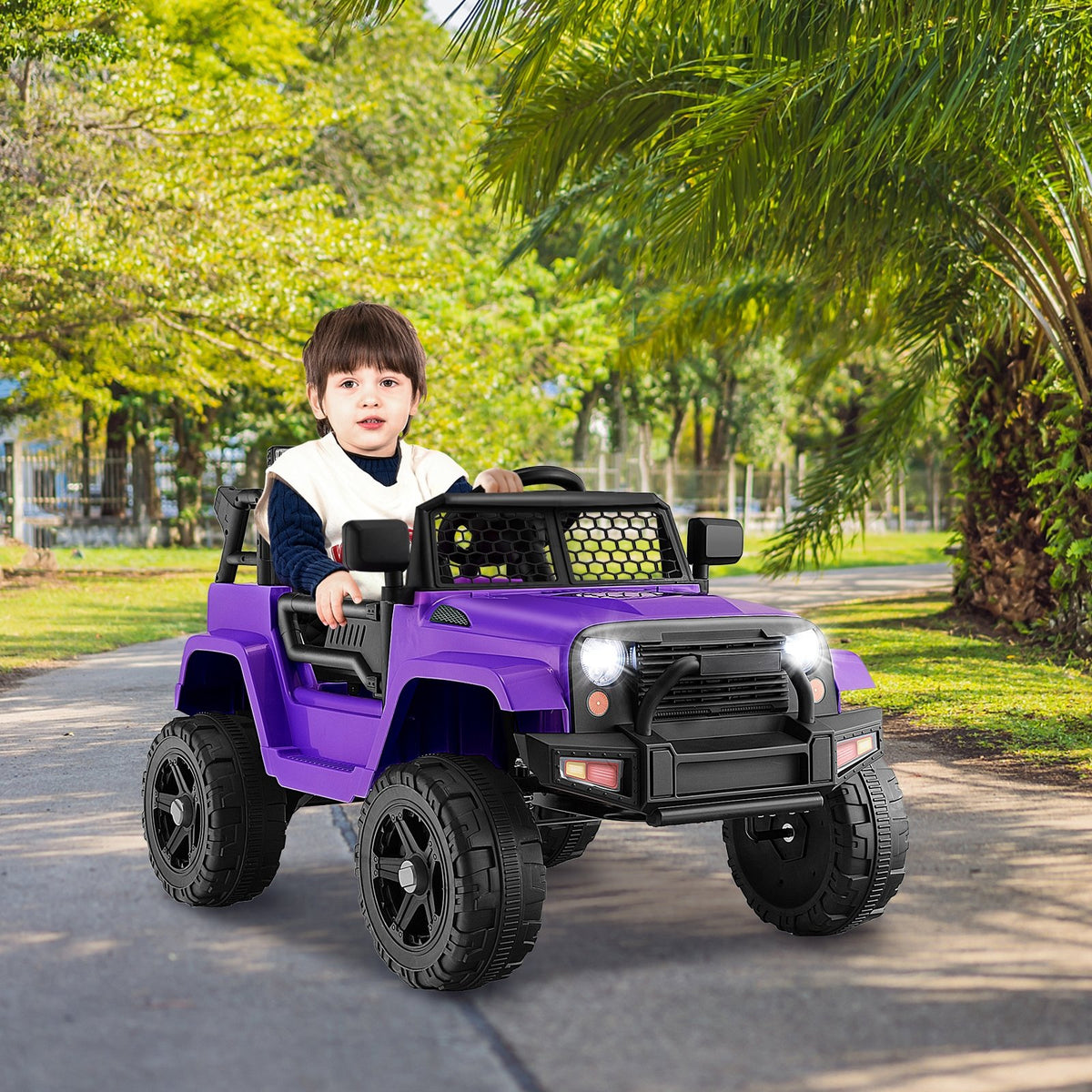 12V Kids Ride On Truck with Remote Control and Headlights-Purple view 2