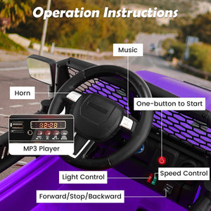12V Kids Ride On Truck with Remote Control and Headlights-Purple view 7