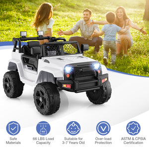 12V Kids Ride On Truck with Remote Control and Headlights-White view 5