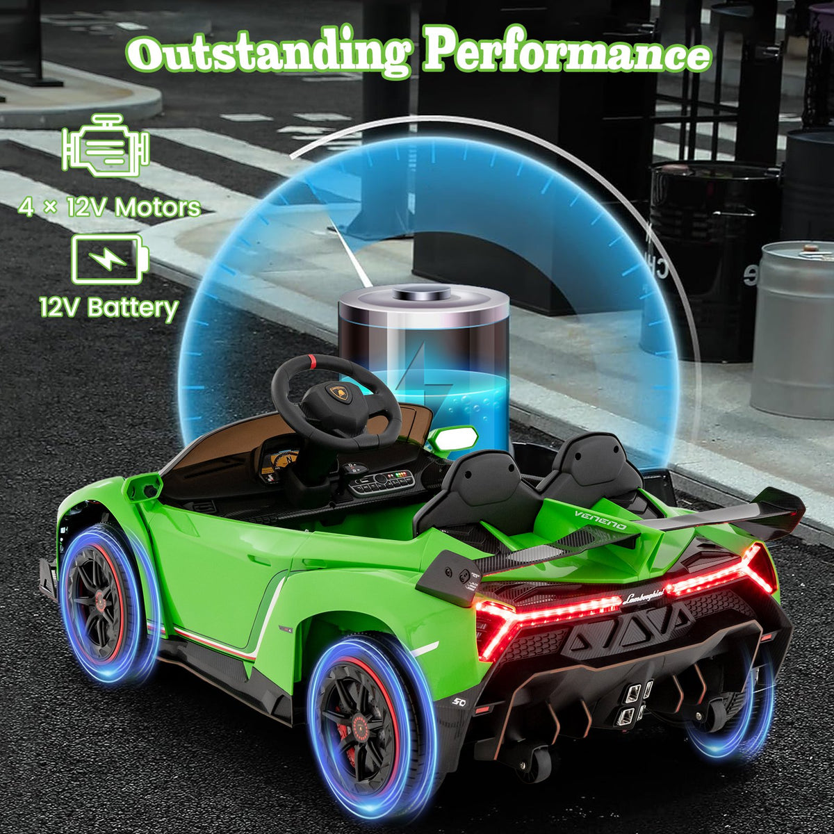 12V Licensed Lamborghini 4WD Kids Ride-on Sports Car with 2.4G Remote-Green view 2