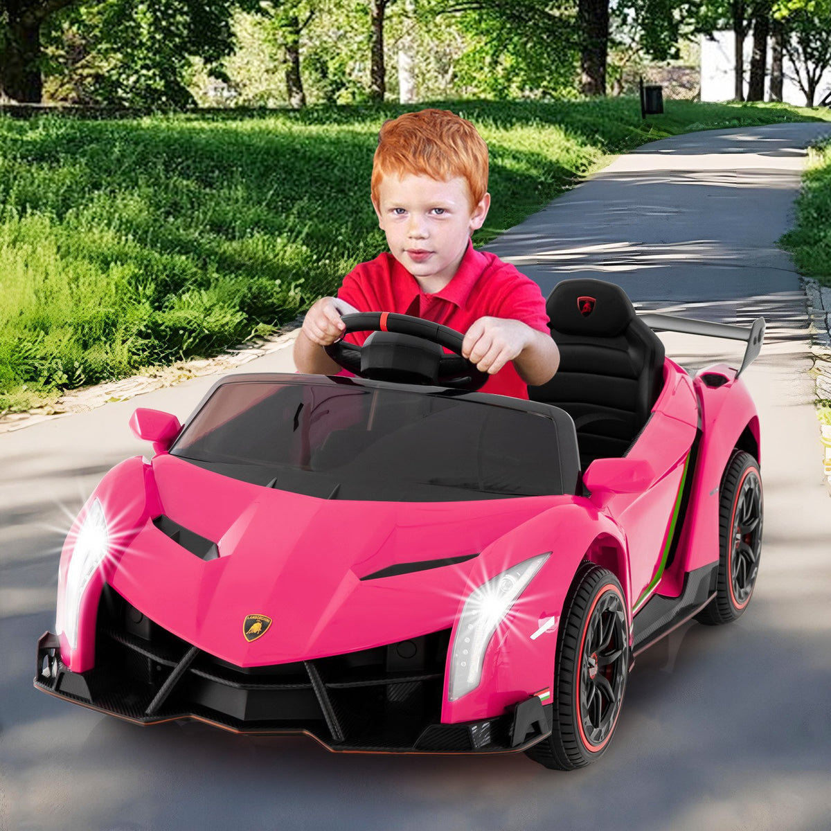 12V Licensed Lamborghini 4WD Kids Ride-on Sports Car with 2.4G Remote-Pink view 2