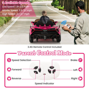 12V Licensed Lamborghini 4WD Kids Ride-on Sports Car with 2.4G Remote-Pink view 5