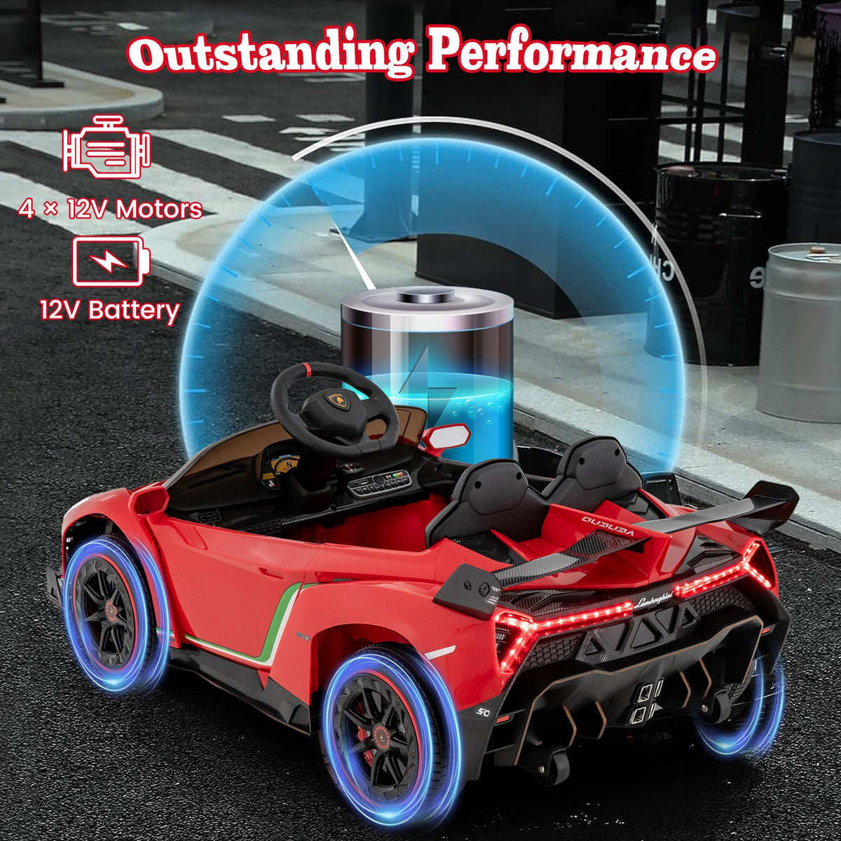 12V Licensed Lamborghini 4WD Kids Ride-on Sports Car with 2.4G Remote-Red view 2