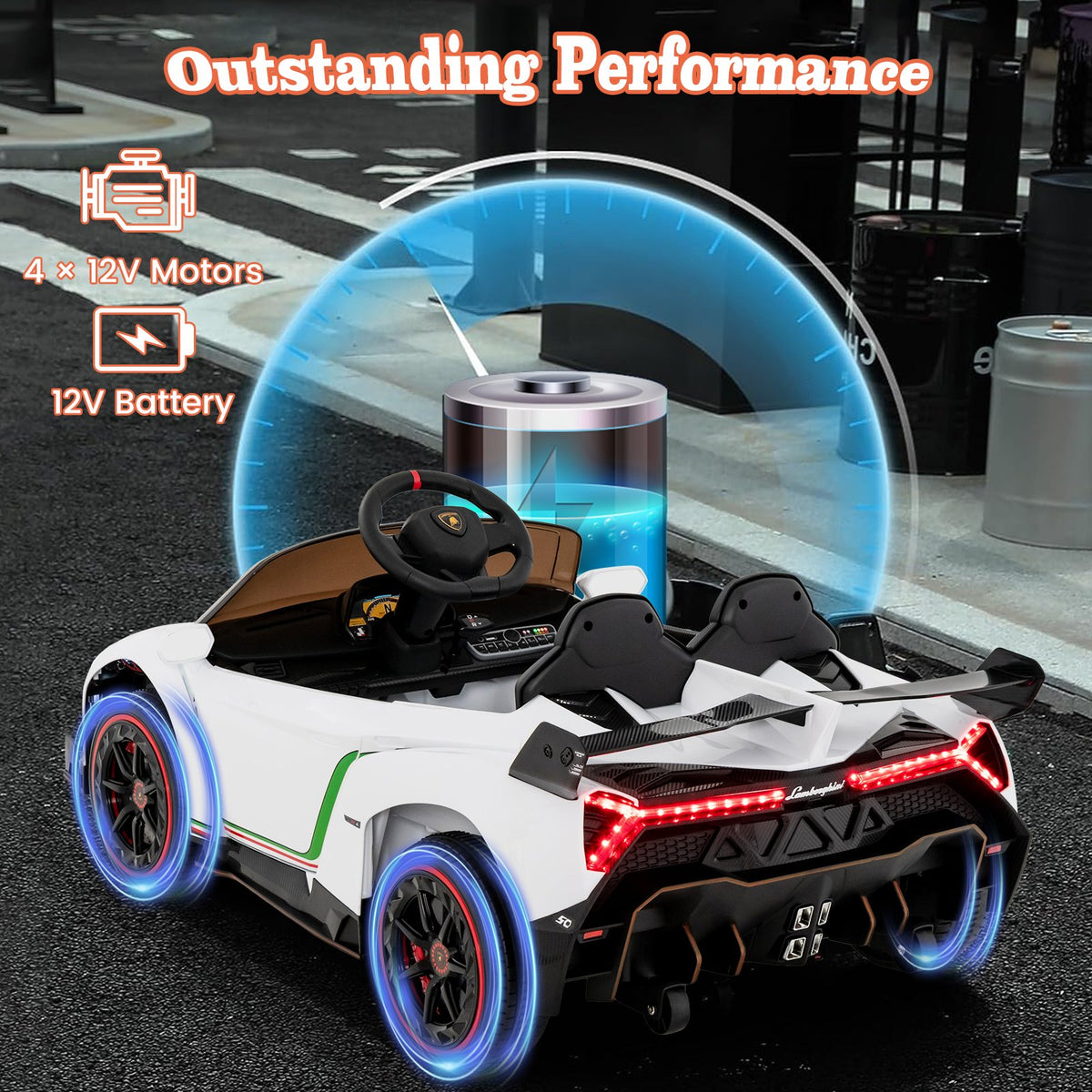 12V Licensed Lamborghini 4WD Kids Ride-on Sports Car with 2.4G Remote-White view 2