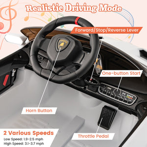 12V Licensed Lamborghini 4WD Kids Ride-on Sports Car with 2.4G Remote-White view 9