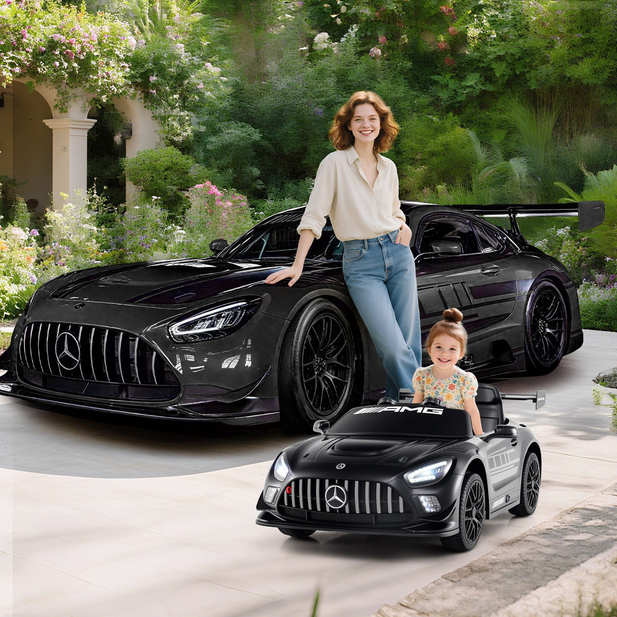 12V Kids Ride-On Car Mercedes-AMG GT3 Licensed with Adjustable Speed-Black view 2