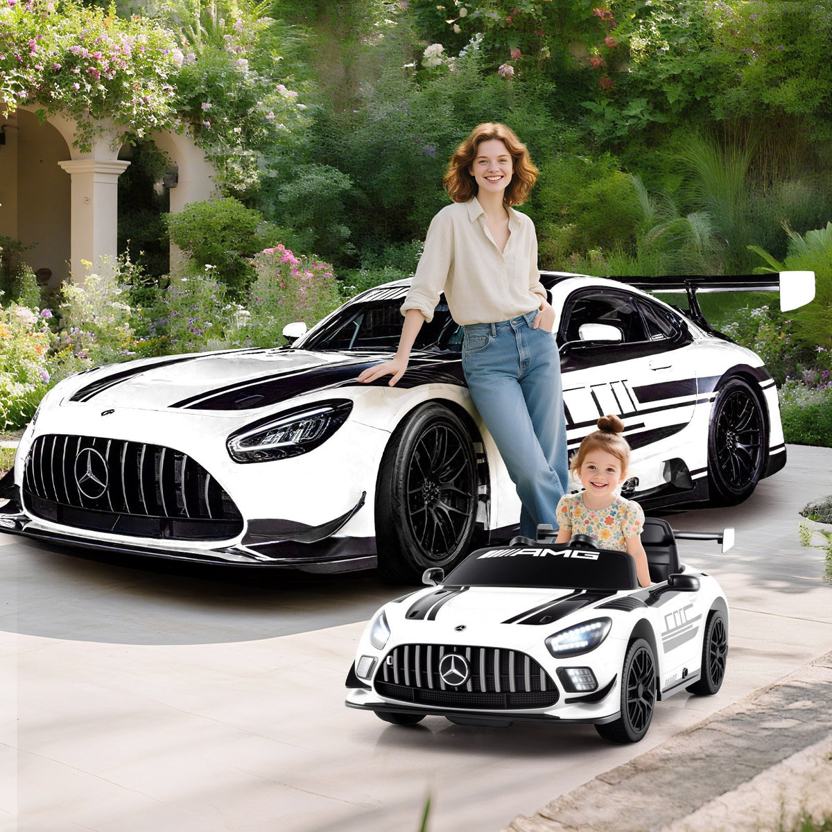 12V Kids Ride-On Car Mercedes-AMG GT3 Licensed with Adjustable Speed-White view 2