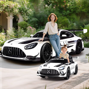 12V Kids Ride-On Car Mercedes-AMG GT3 Licensed with Adjustable Speed-White view 2