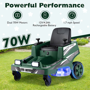 12V Ride on Lawn Mower for Kids with Dual Control Sticks and LED Lights-Green view 5
