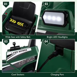 12V Ride on Lawn Mower for Kids with Dual Control Sticks and LED Lights-Green view 8